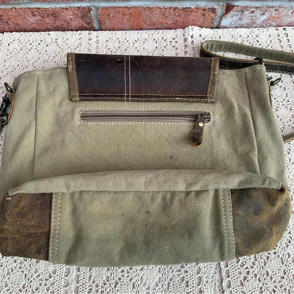 Myra Bag Distressed Leather & Canvas Crossbody Handbag Shoulder Purse - Picture 10 of 16